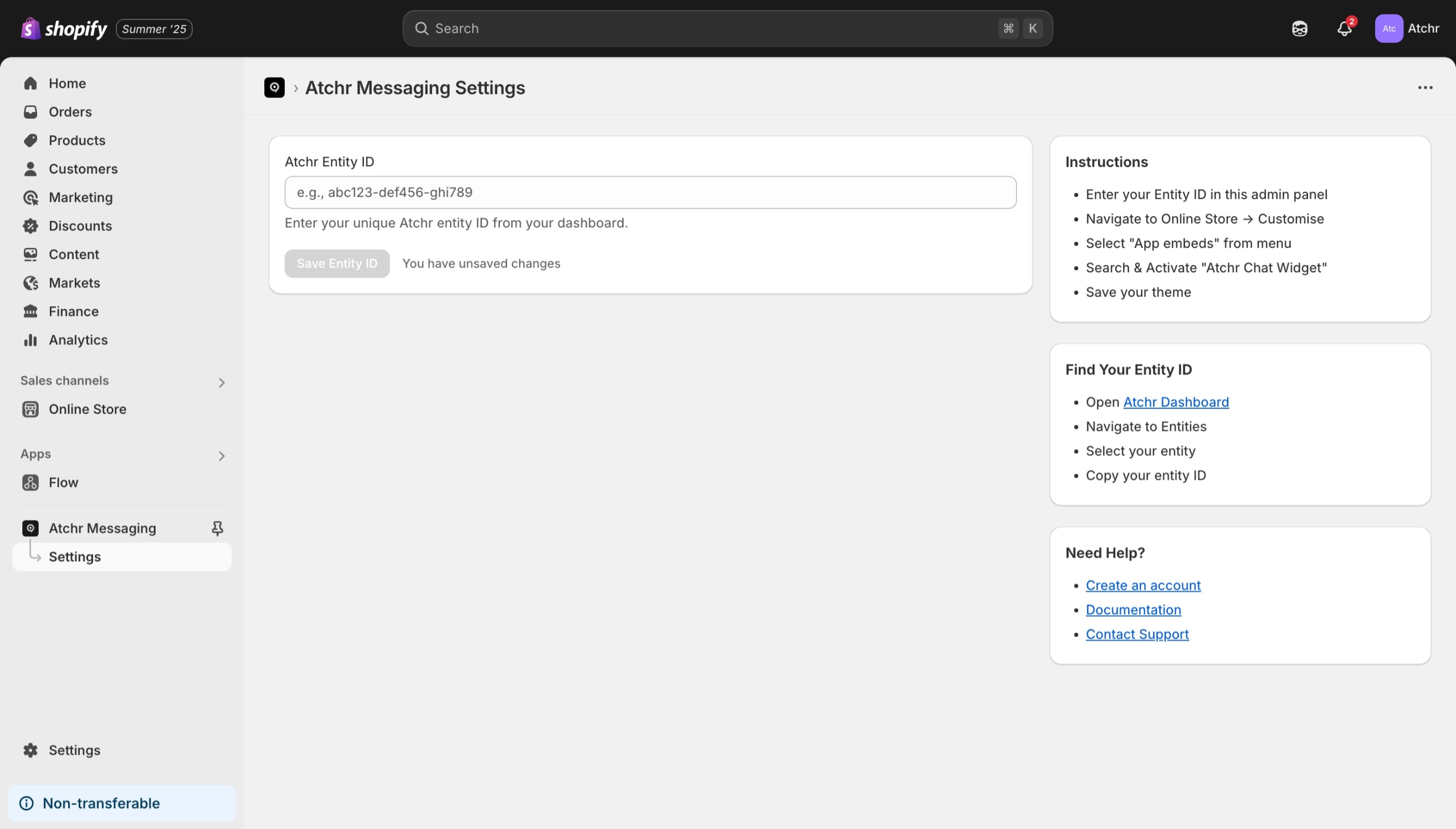 Shopify Dashboard Configuration